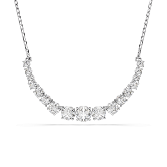 Matrix necklace, Gradient of round cuts, White, Rhodium plated