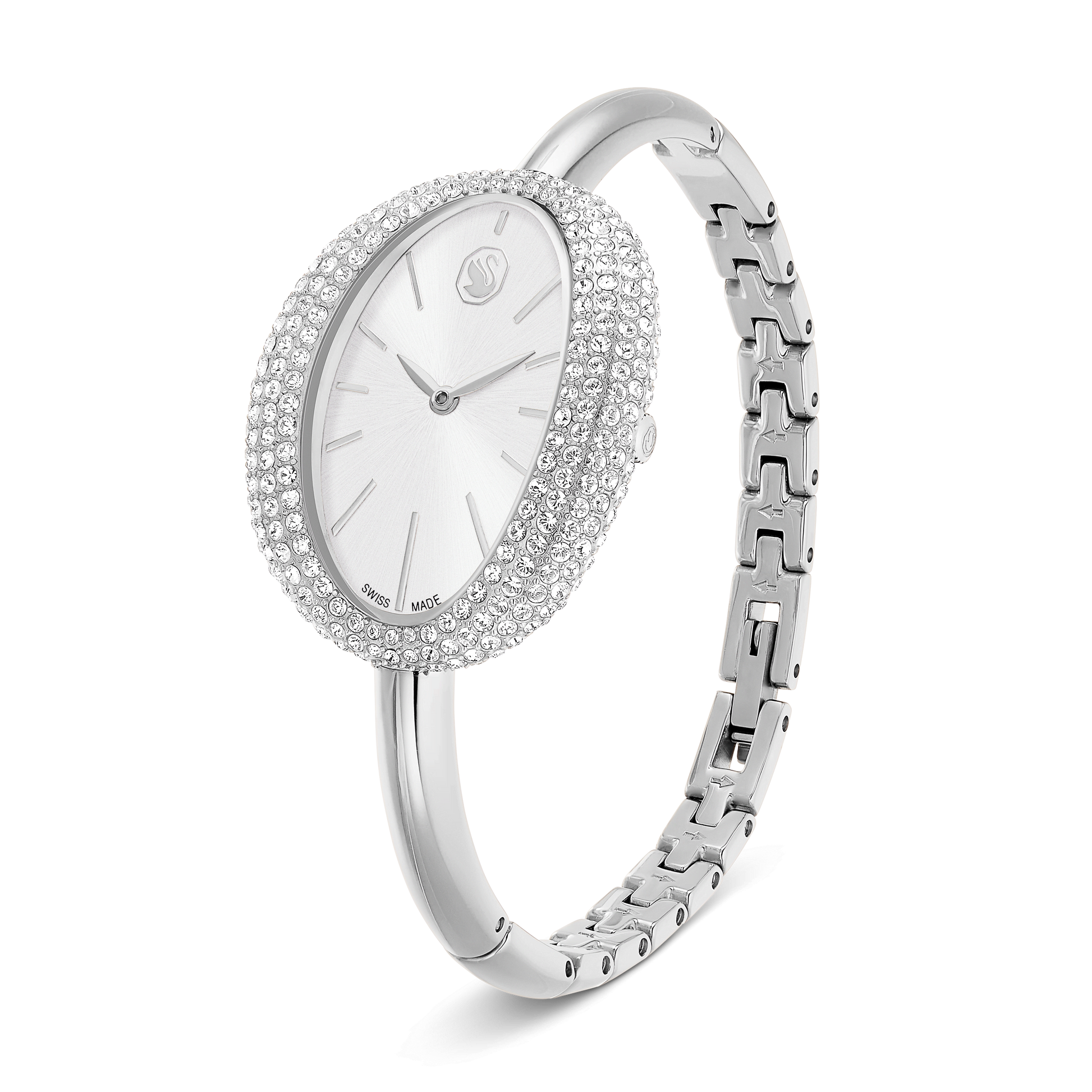 Imber bangle watch, Swiss Made, Metal bracelet, Silver tone, Stainless steel