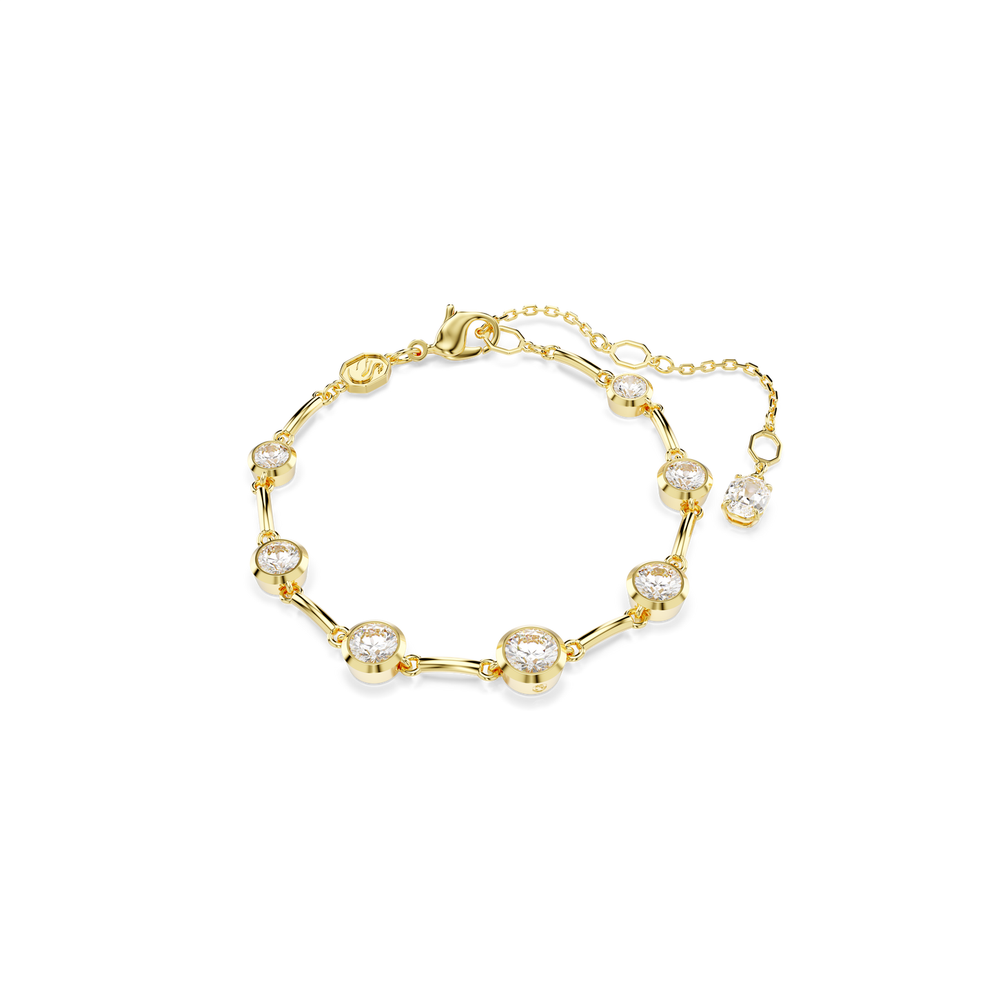 Swarovski Imber Tennis bracelet, Mixed round cuts, White, Gold-tone plated