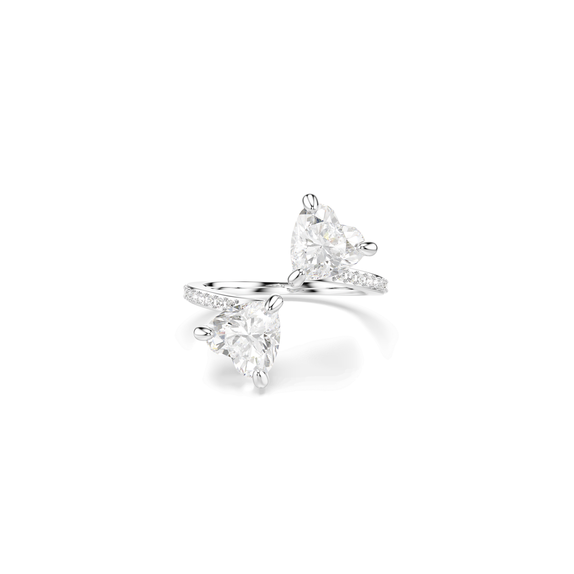 Mesmera open ring, Heart cut, Pavé, White, Rhodium plated