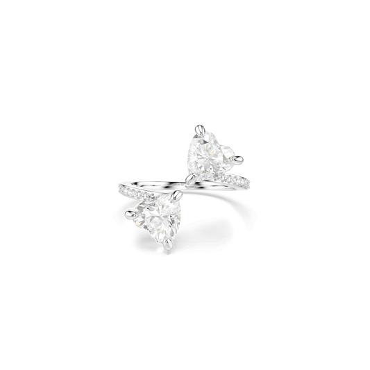 Mesmera open ring, Heart cut, Pavé, White, Rhodium plated