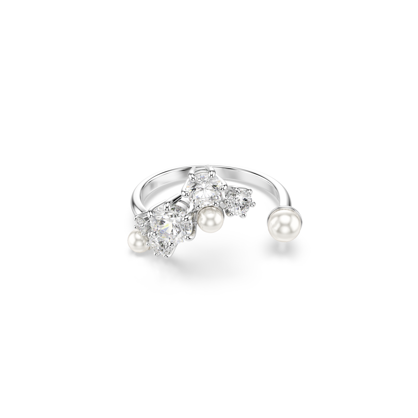 Swarovski Constella open ring, Crystal pearl, Round cuts, White, Rhodium plated