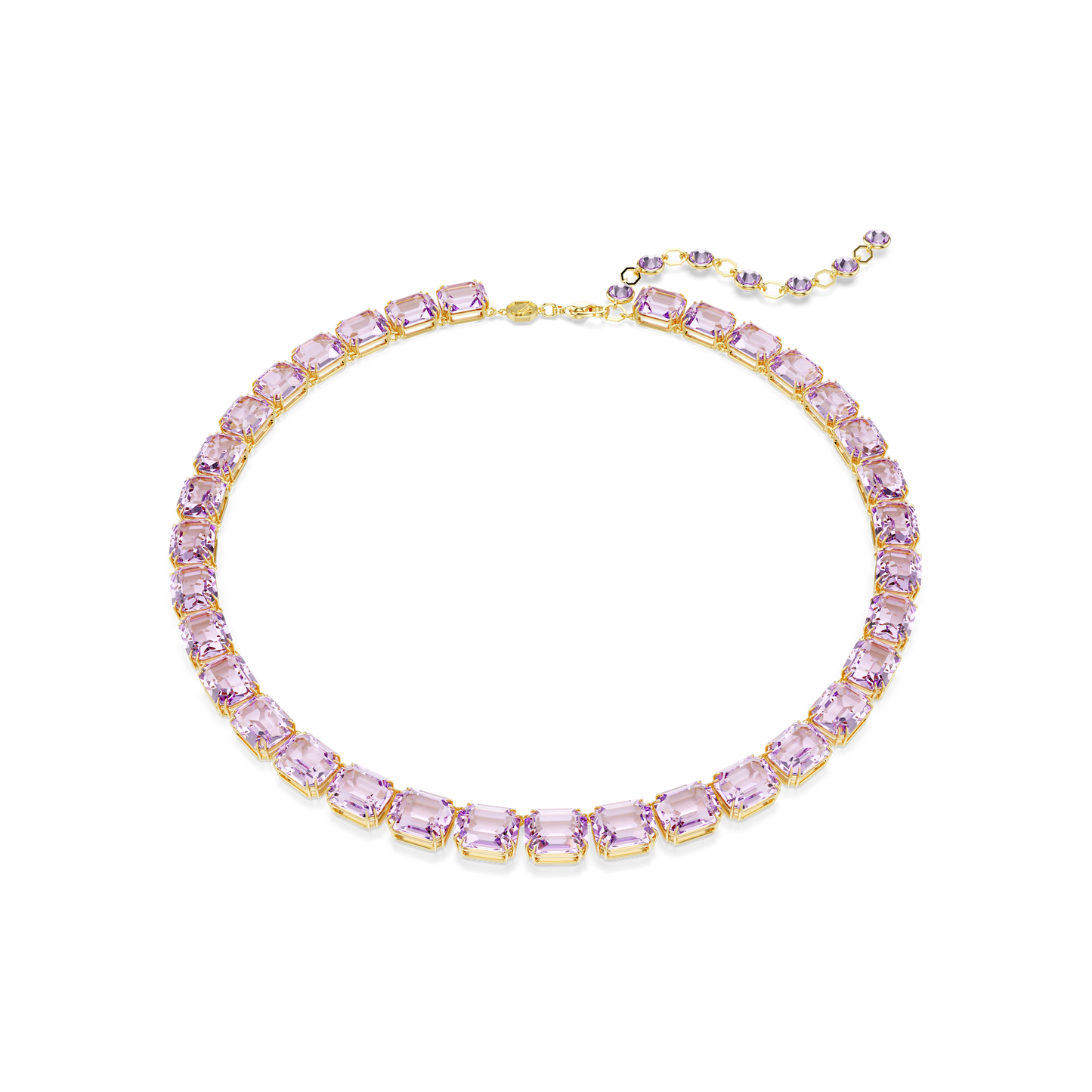 Swarovski Millenia Tennis necklace, Octagon cut, Purple, Gold-tone plated