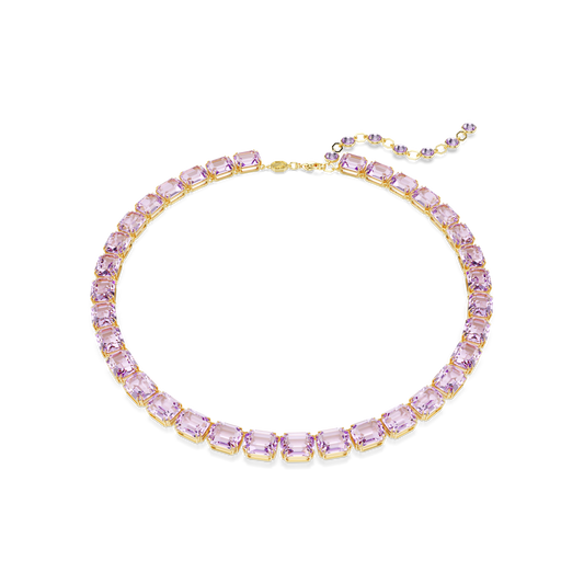 Swarovski Millenia Tennis necklace, Octagon cut, Purple, Gold-tone plated