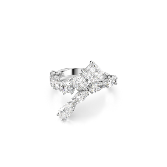 Swarovski Matrix ring, Mixed cuts, White, Rhodium plated