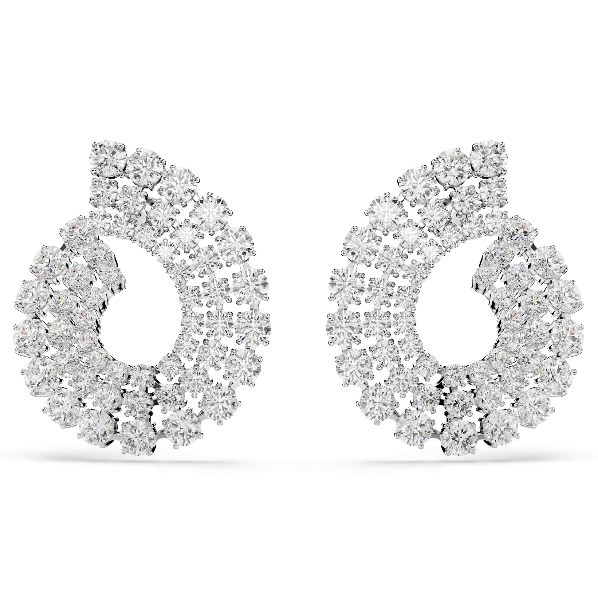 Matrix hoop earrings, Mixed round cuts, White, Rhodium plated