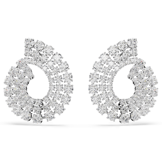 Matrix hoop earrings, Mixed round cuts, White, Rhodium plated