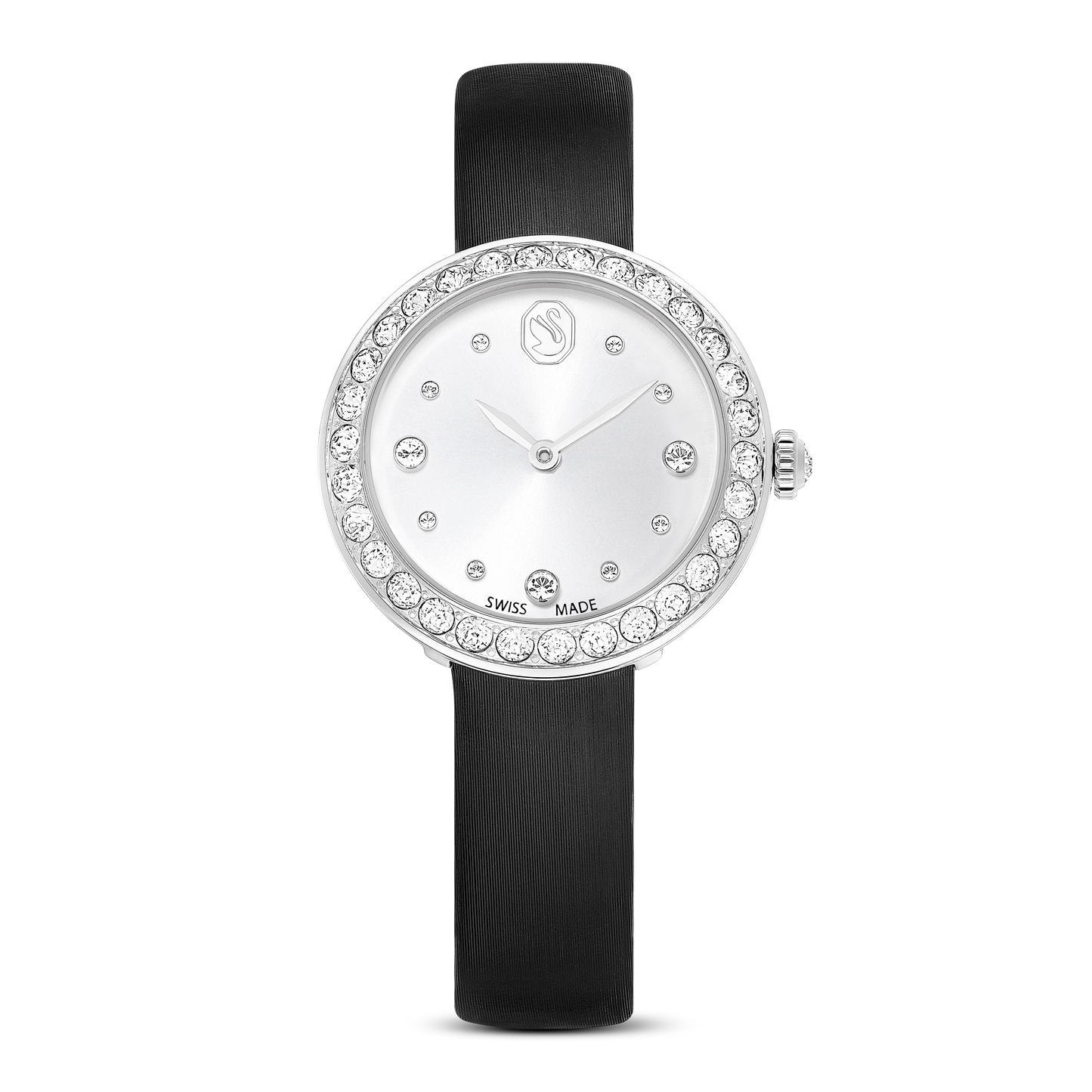 Swarovski Matrix Tennis watch, Swiss Made, Leather strap, Black, Stainless Steel
