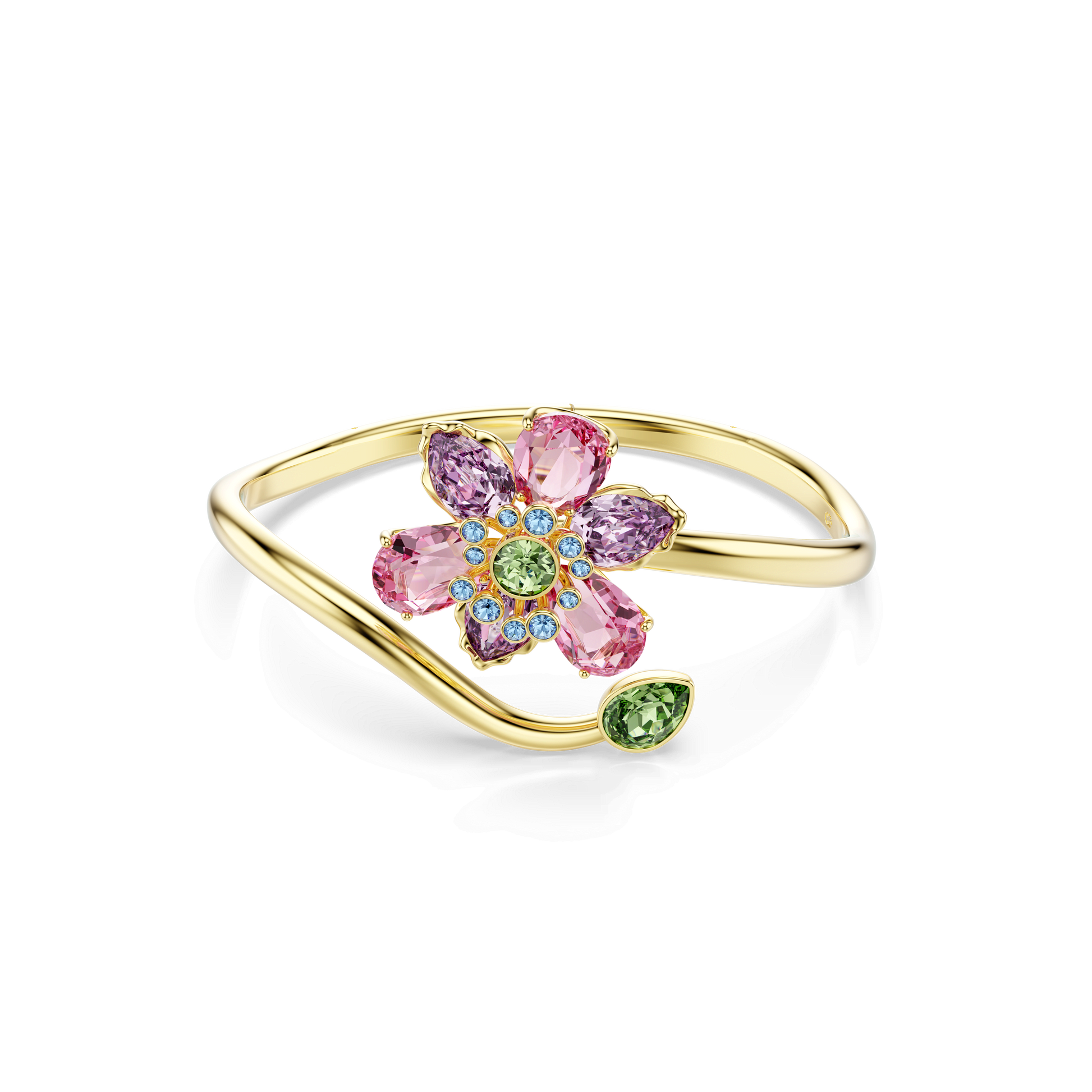 Idyllia bangle, Mixed cuts, Flower, Multicolored, 18K gold finish