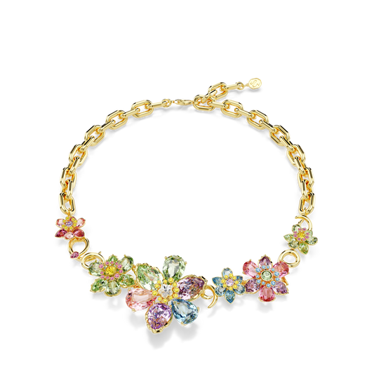Swarovski Idyllia necklace, Mixed cuts, Flower, Multicolored, Gold-tone plated