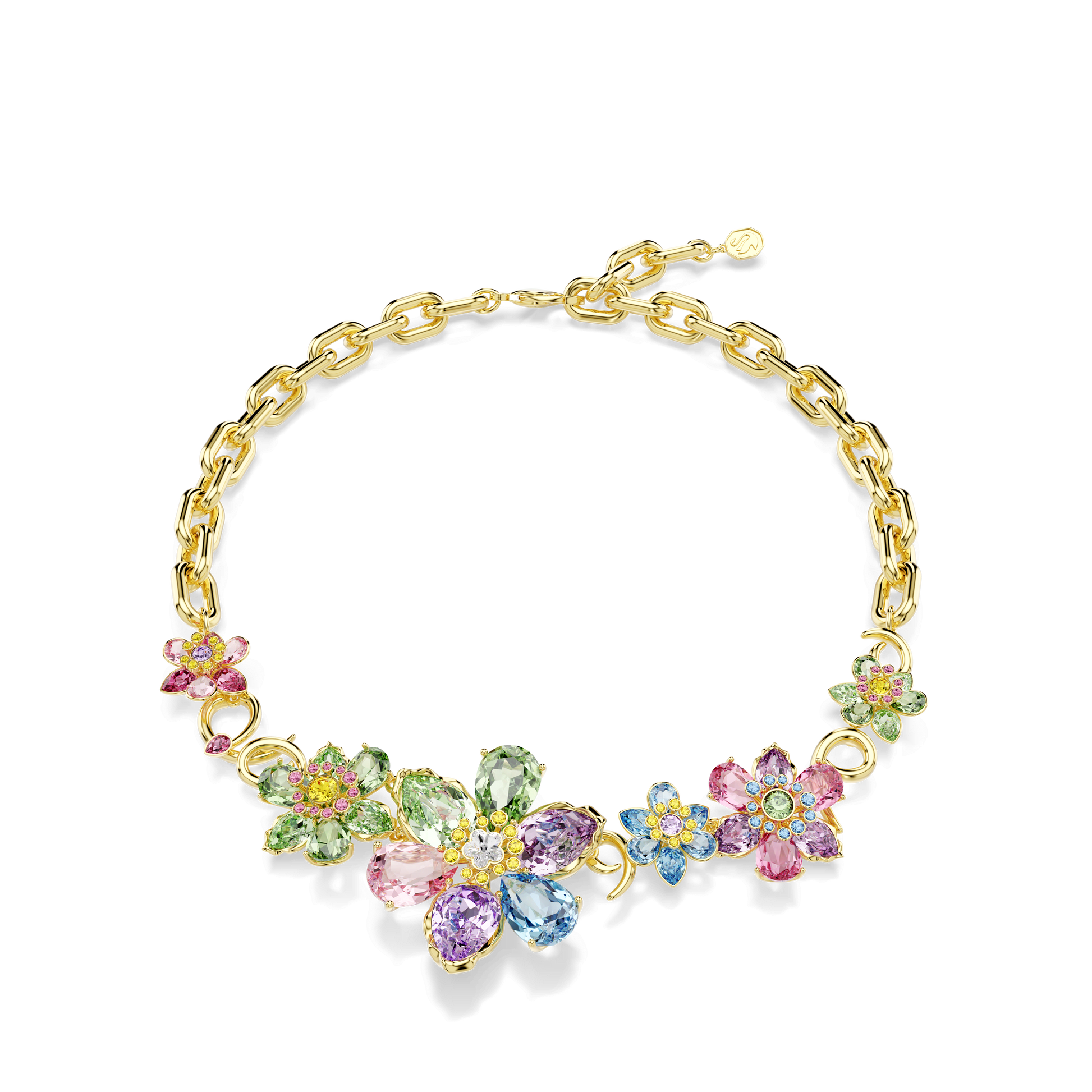Idyllia necklace, Mixed cuts, Flower, Multicolored, 18K gold finish