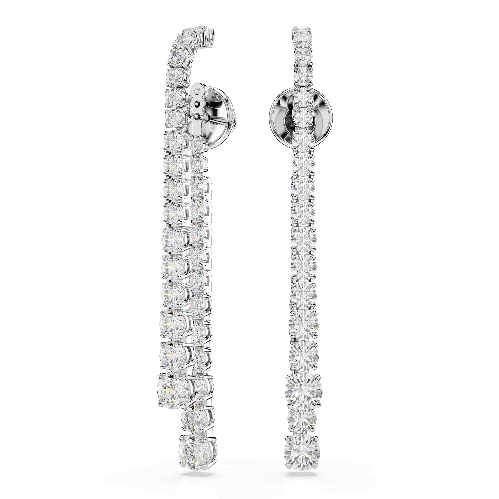 Matrix drop earrings, Gradient of round cuts, White, Rhodium plated