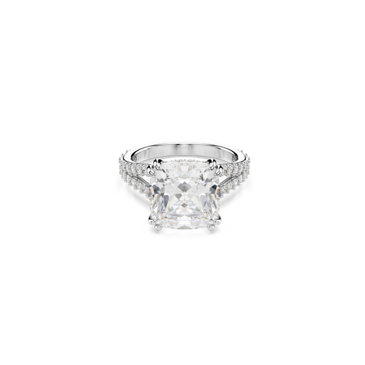 Swarovski Stilla ring, Square cut, White, Silver-tone finish