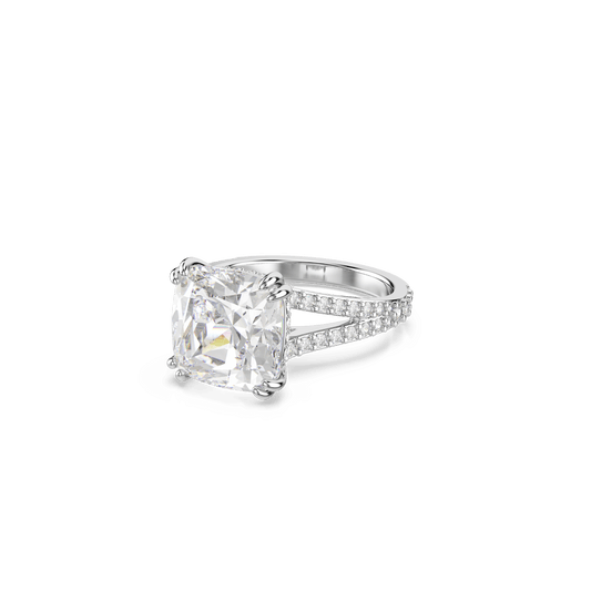 Stilla cocktail ring, Square cut, Pavé, White, Rhodium plated