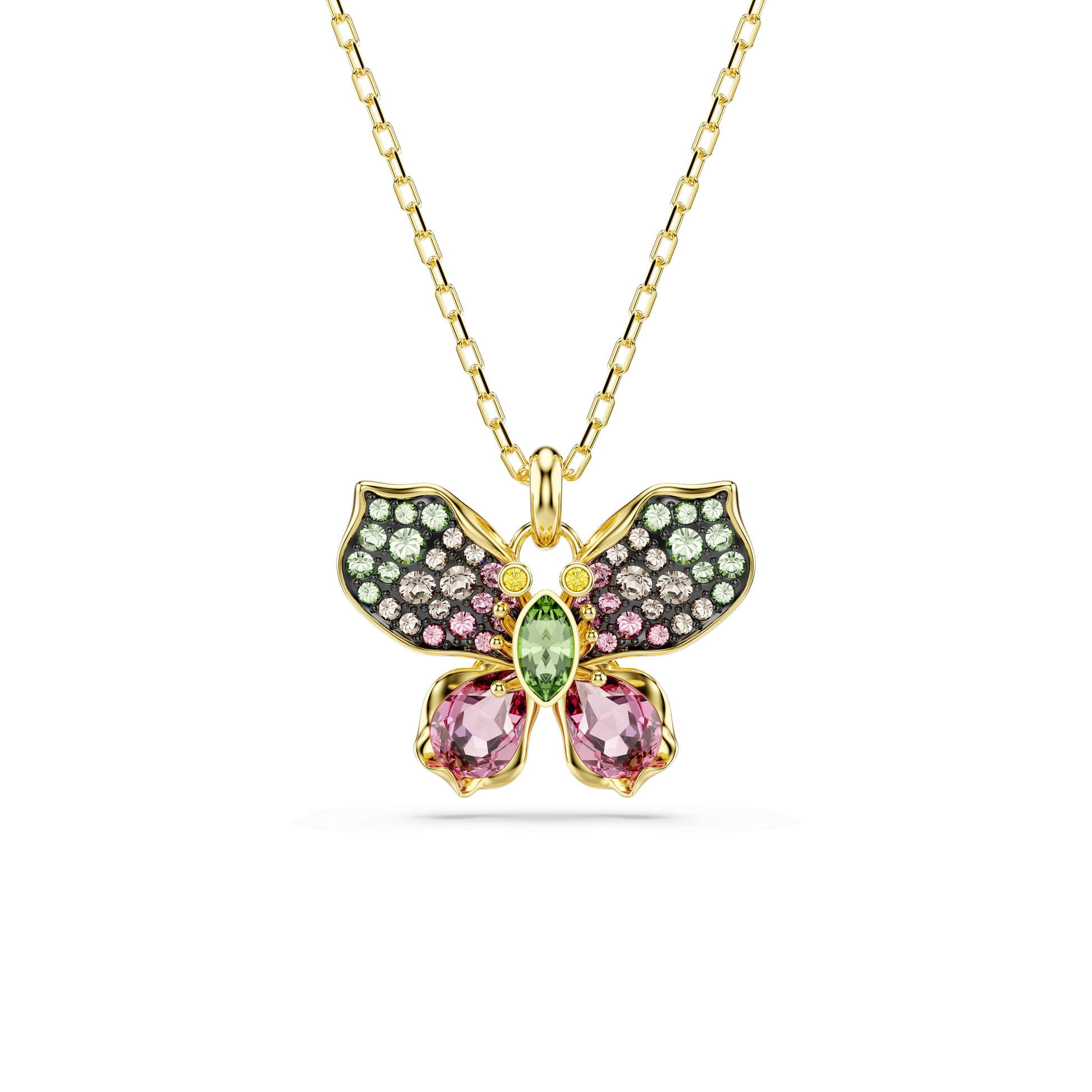 Idyllia pendant, Mixed cuts, Pavé, Butterfly, Multicolored, 18K gold finish