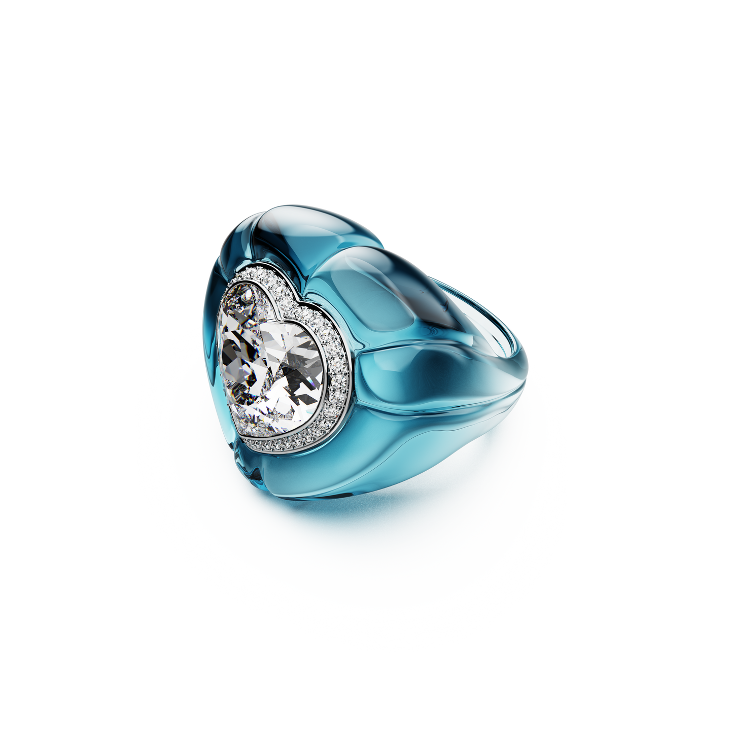 Swarovski Dulcis cocktail ring, Heart cut, Pavé, Heart, Blue