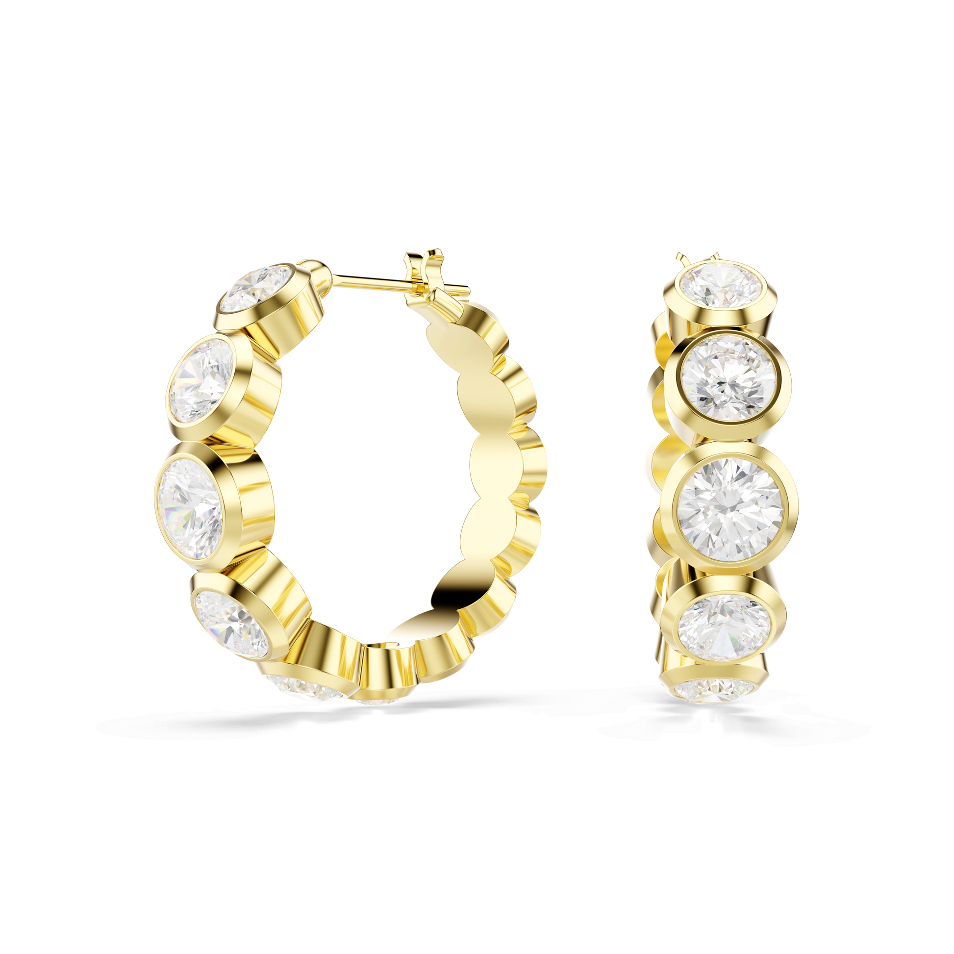 Imber hoop earrings, Round cut, White, 18K gold finish