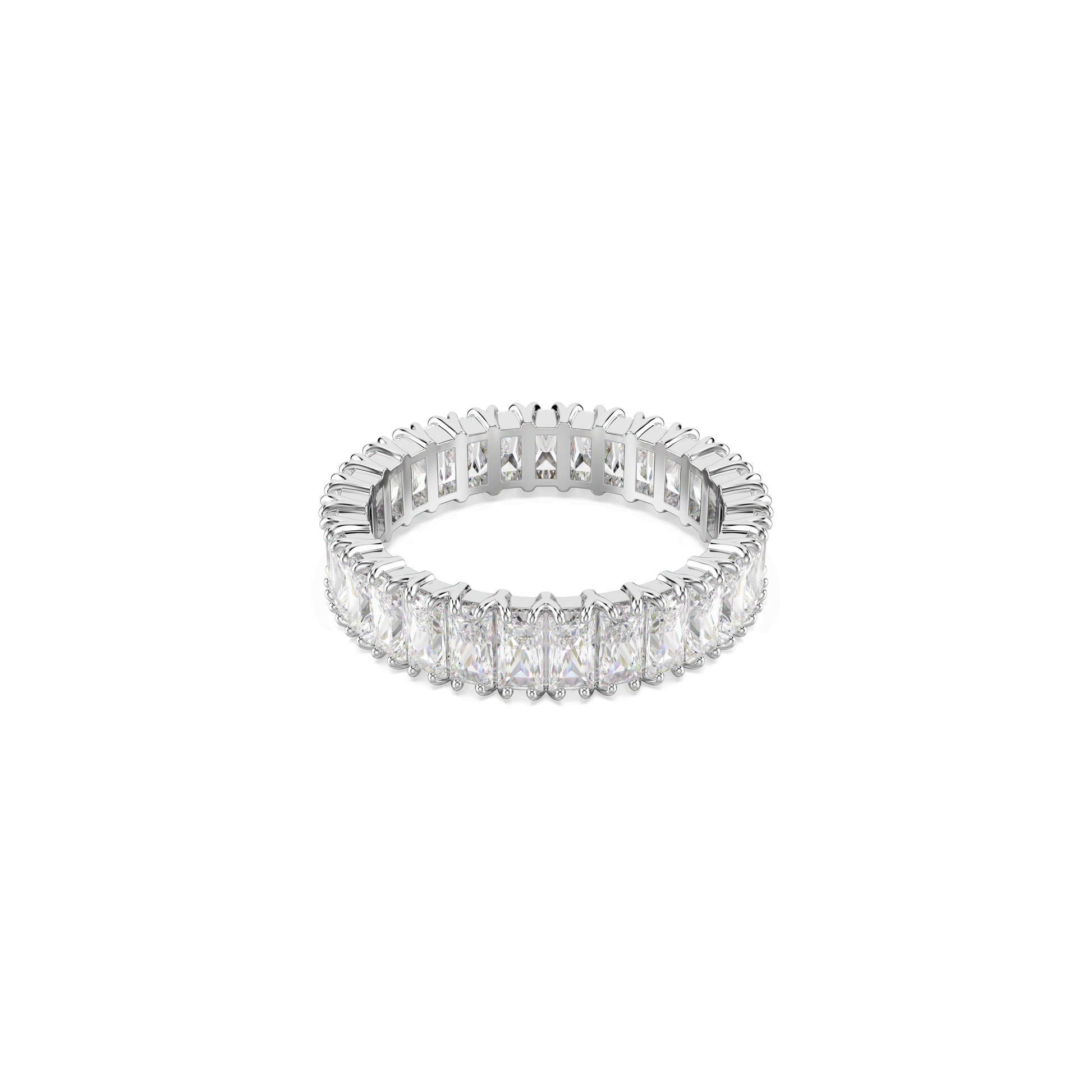 Matrix ring, Baguette cut, White, Silver-tone finish