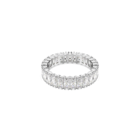 Matrix ring, Baguette cut, White, Silver-tone finish