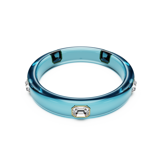 Swarovski Dulcis bangle, Octagon cut, Blue, Gold-tone plated