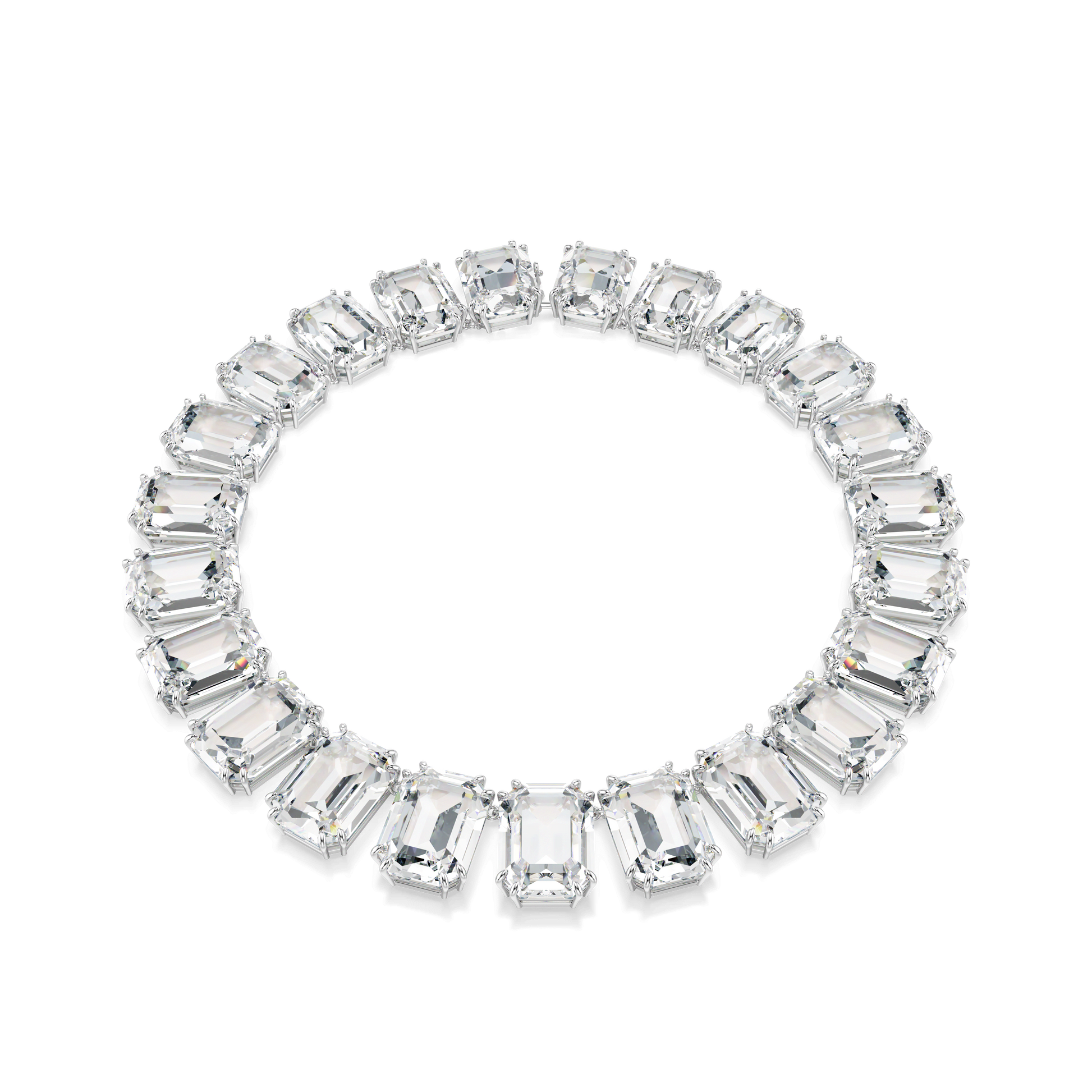 Millenia necklace, Oversized crystals, Octagon cut, White, Rhodium plated