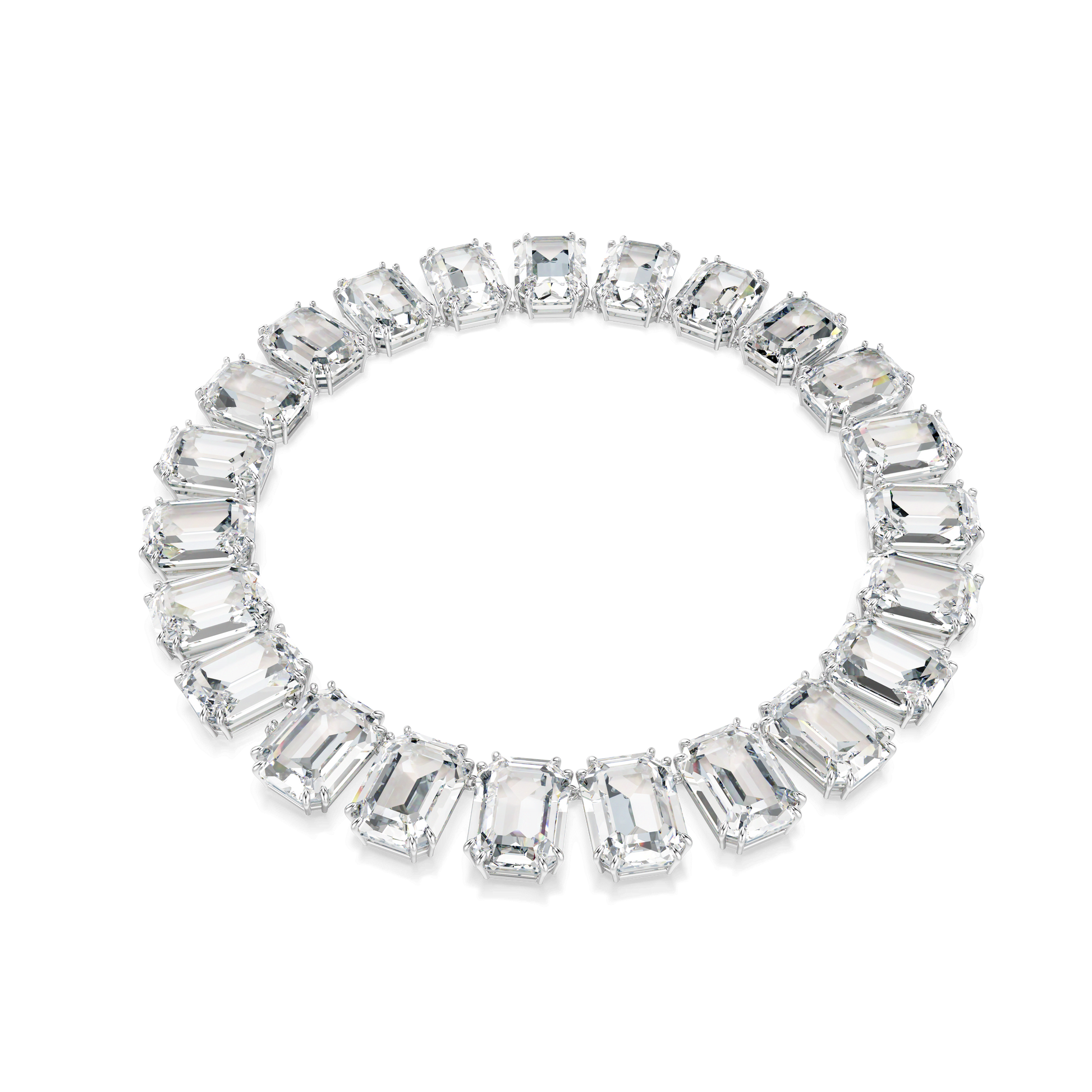 Millenia necklace, Oversized crystals, Octagon cut, White, Rhodium plated