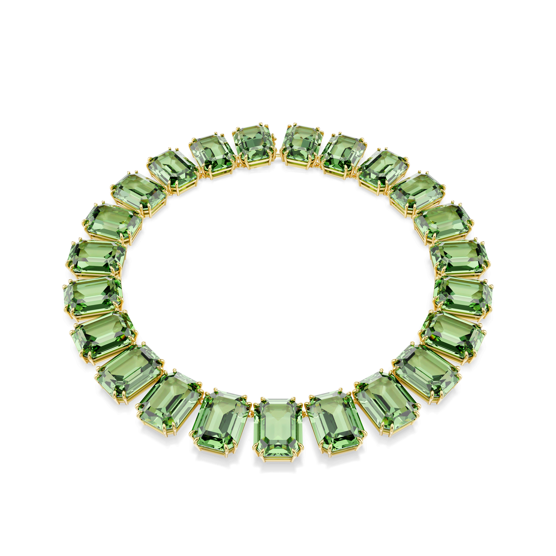 Millenia necklace, Oversized crystals, Octagon cut, Green, 18K gold finish