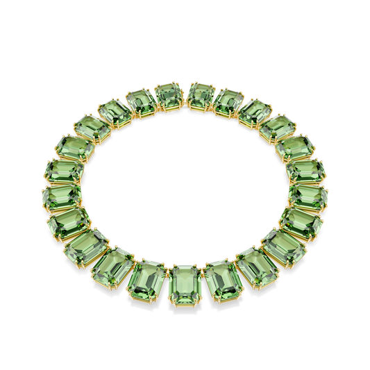 Millenia necklace, Oversized crystals, Octagon cut, Green, 18K gold finish