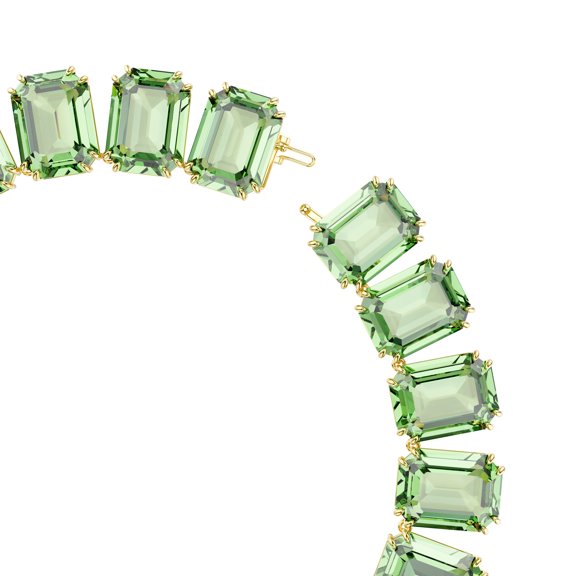 Millenia necklace, Oversized crystals, Octagon cut, Green, 18K gold finish