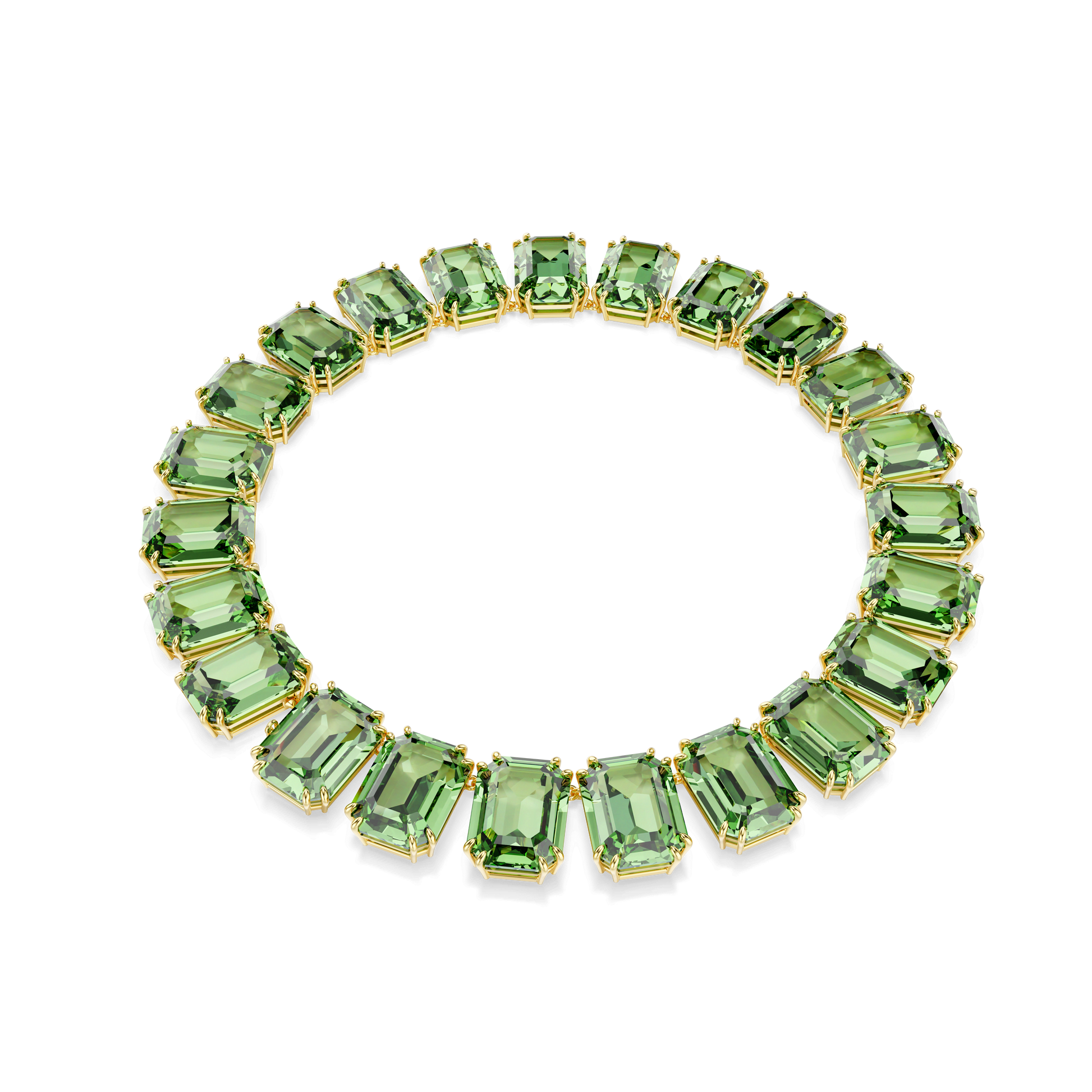 Millenia necklace, Oversized crystals, Octagon cut, Green, 18K gold finish