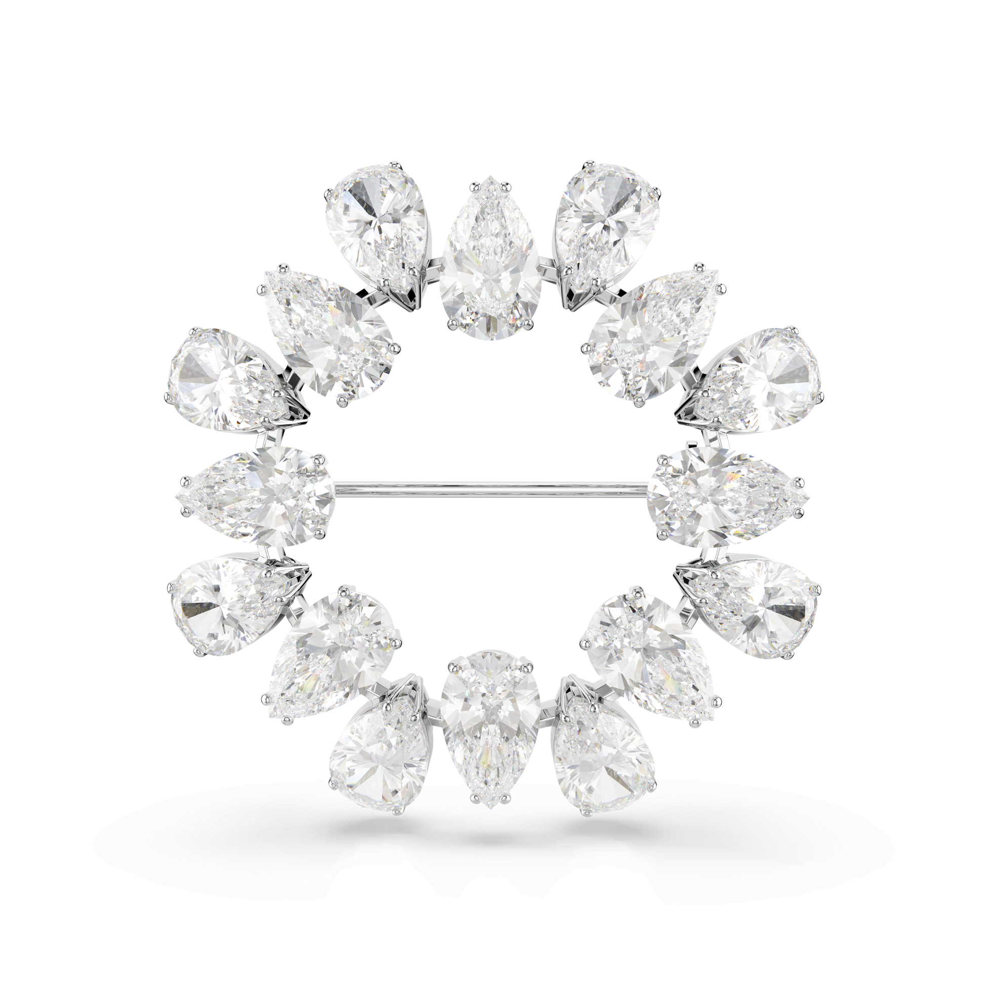 Matrix brooch, Pear cut, White, Rhodium plated