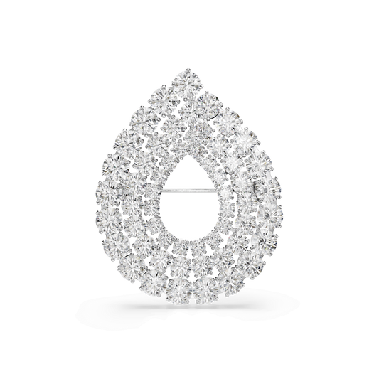 Matrix brooch, Round cut, White, Rhodium plated
