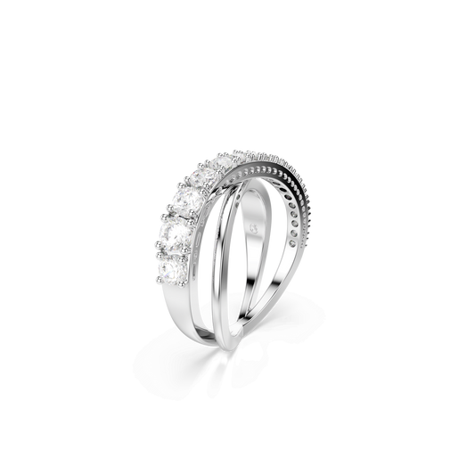 Hyperbola ring, Mixed cuts, White, Silver-tone finish