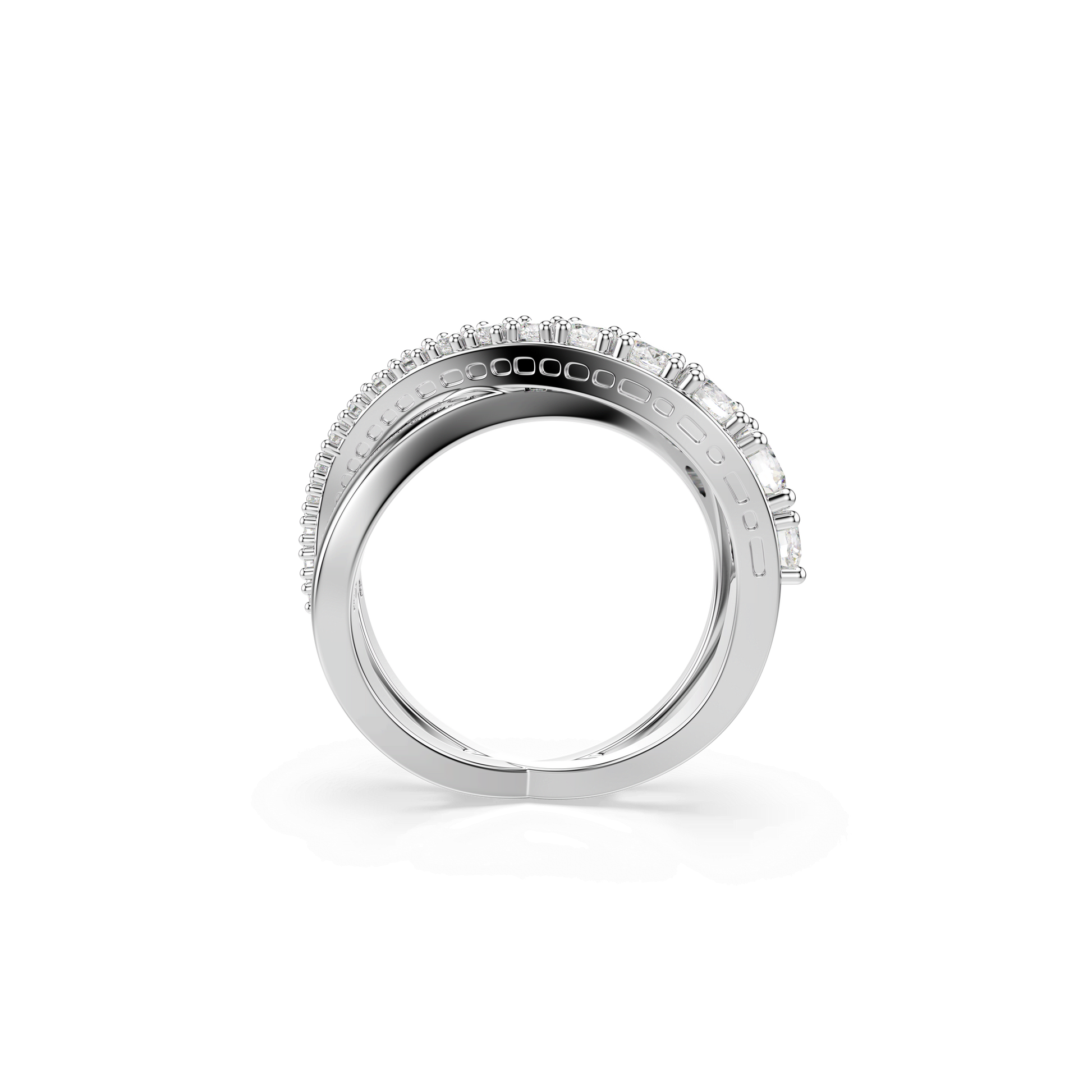 Hyperbola ring, Mixed cuts, White, Silver-tone finish