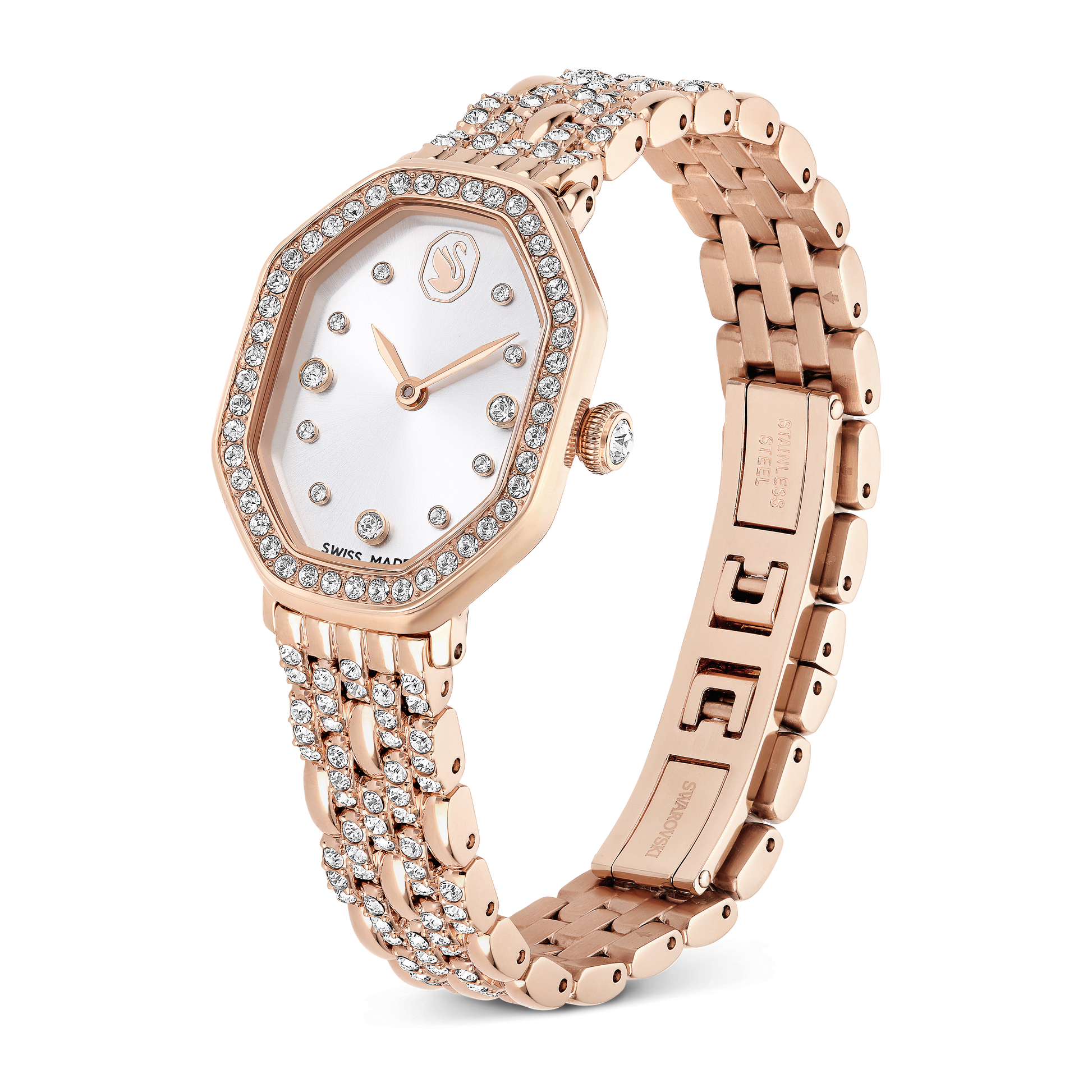 Dextera octagon watch, Swiss Made, Metal bracelet, Gold tone, Rose gold-tone finish