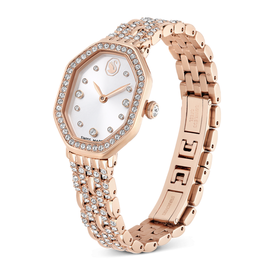 Dextera octagon watch, Swiss Made, Metal bracelet, Gold tone, Rose gold-tone finish