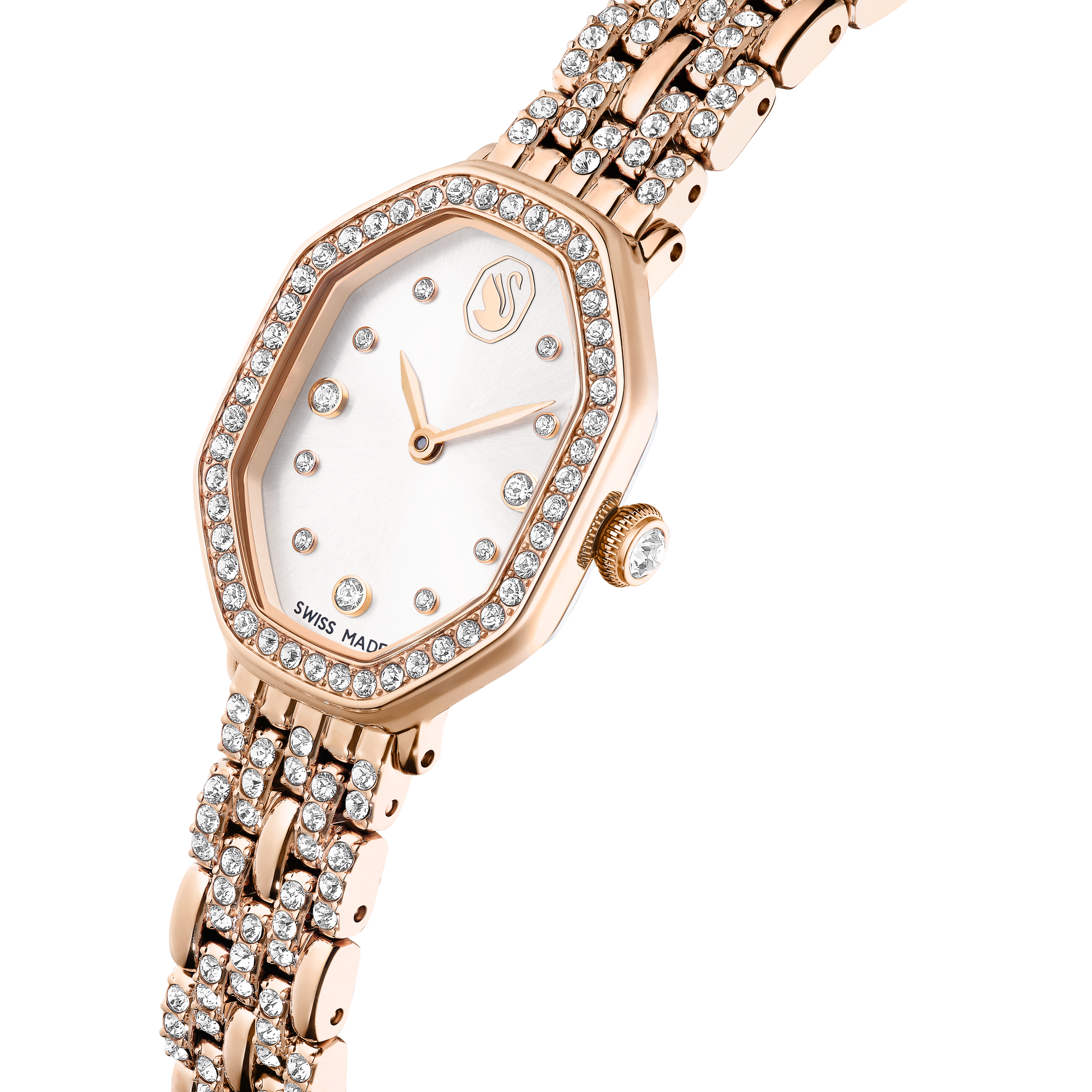 Dextera octagon watch, Swiss Made, Metal bracelet, Gold tone, Rose gold-tone finish