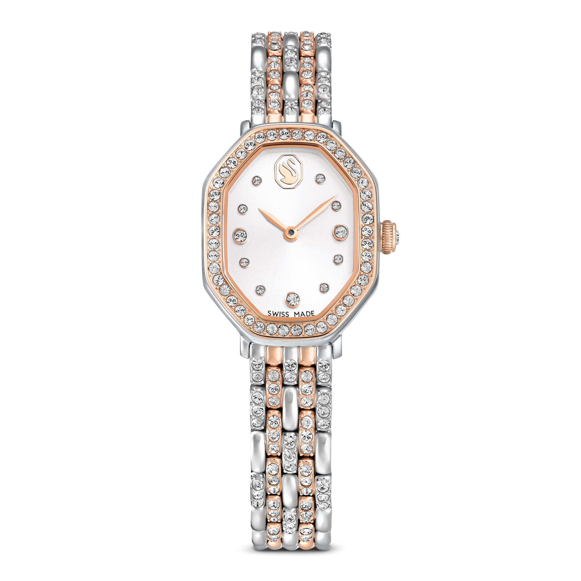 Dextera octagon watch, Swiss Made, Metal bracelet, Silver tone, Rose gold-tone finish