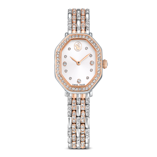 Dextera octagon watch, Swiss Made, Metal bracelet, Silver tone, Rose gold-tone finish