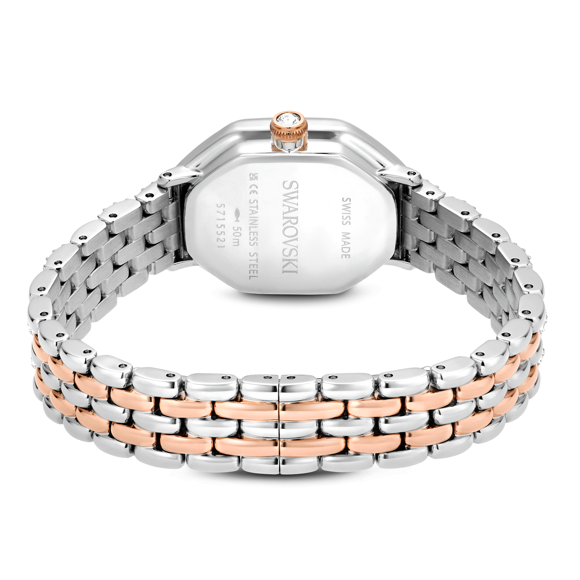 Dextera octagon watch, Swiss Made, Metal bracelet, Silver tone, Rose gold-tone finish