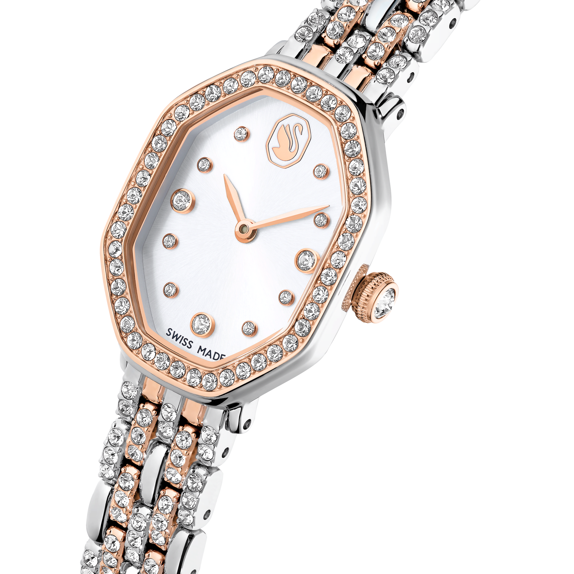 Dextera octagon watch, Swiss Made, Metal bracelet, Silver tone, Rose gold-tone finish