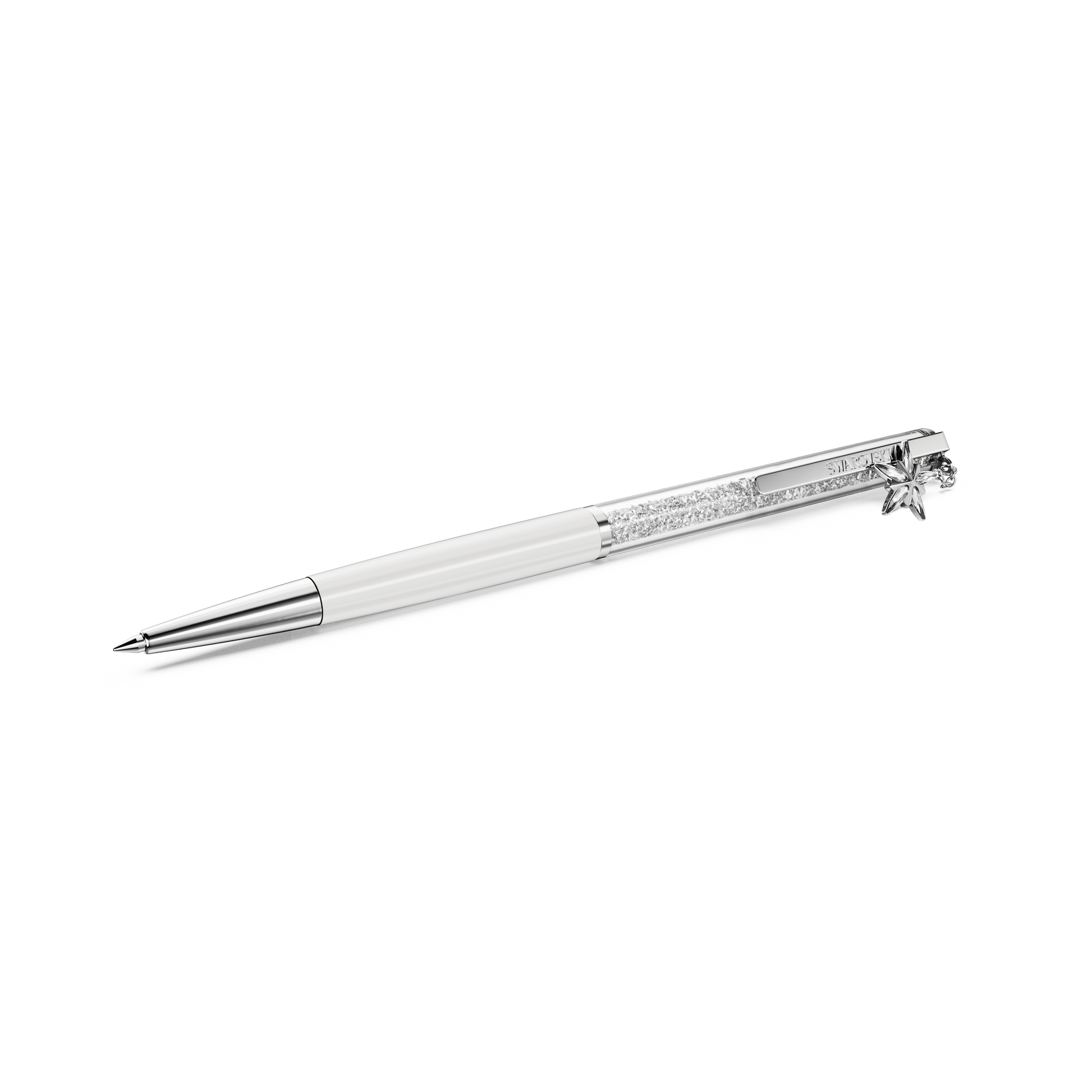 Crystalline ballpoint pen, White, White lacquered, Chrome plated