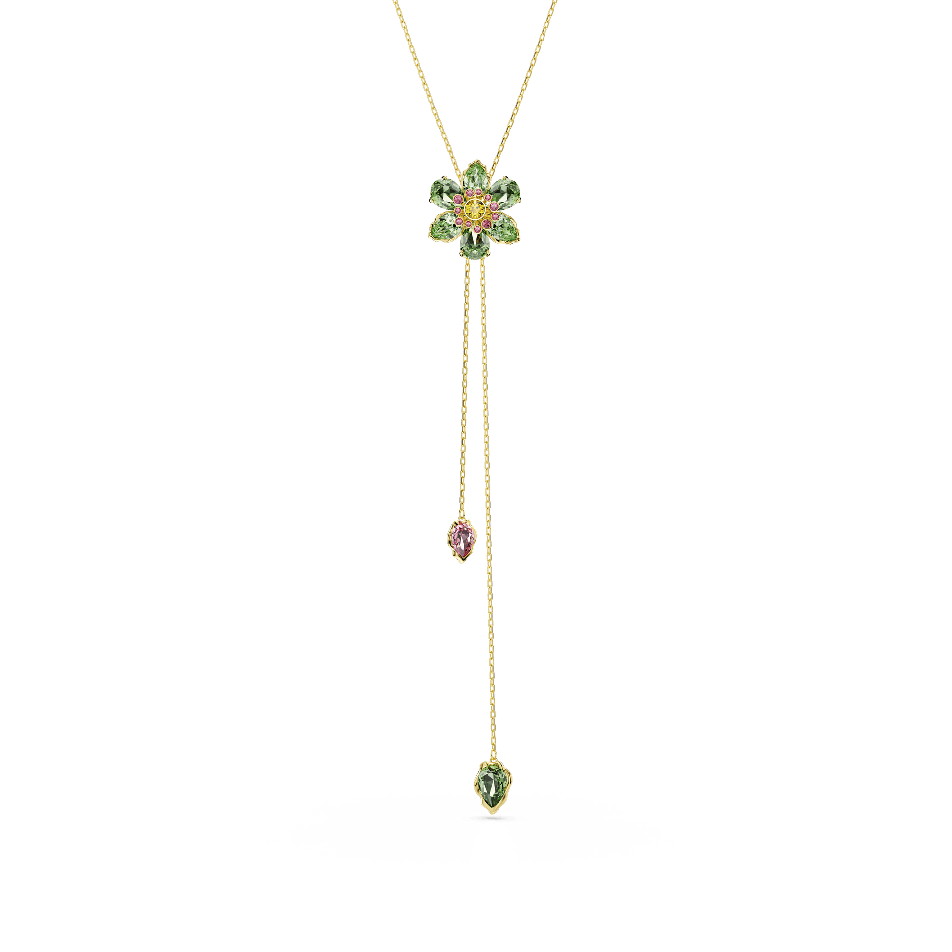 Idyllia Y pendant, Mixed cuts, Flower, Multicolored, 18K gold finish