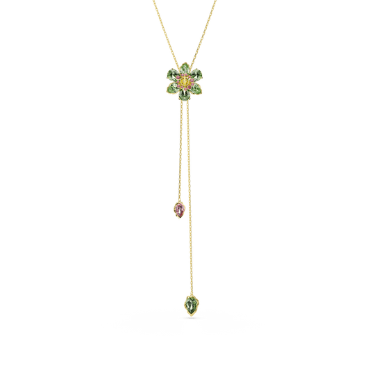 Idyllia Y pendant, Mixed cuts, Flower, Multicolored, 18K gold finish