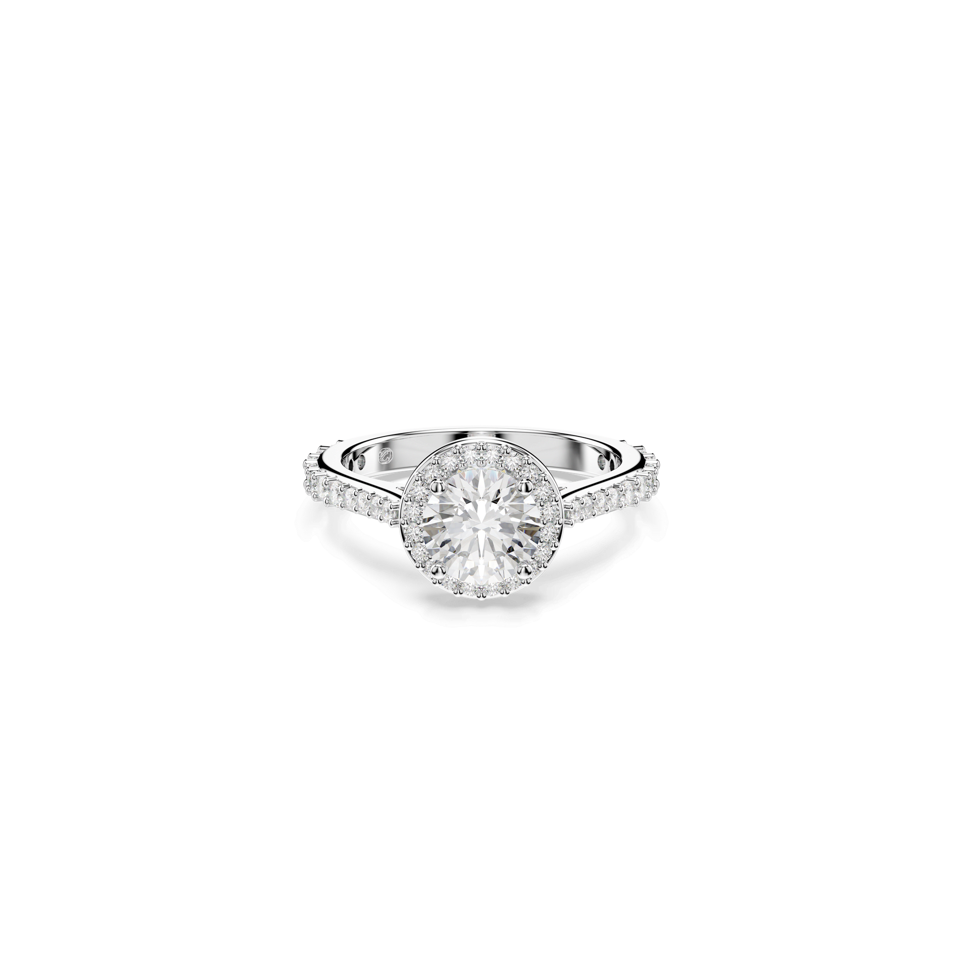 Una Angelic ring, Round cut, White, Silver-tone finish