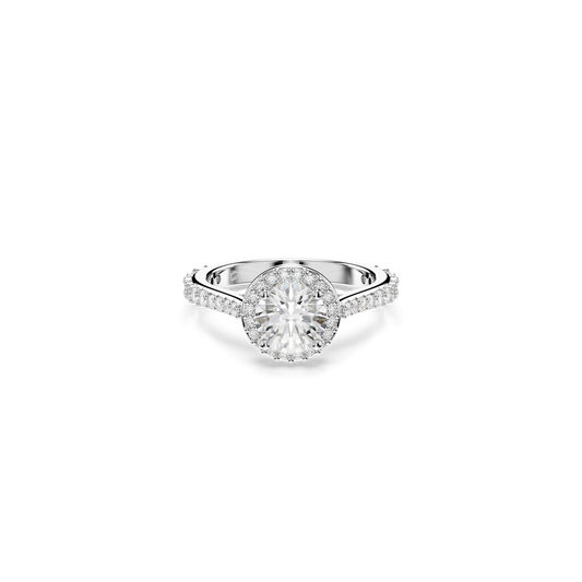 Una Angelic ring, Round cut, White, Silver-tone finish