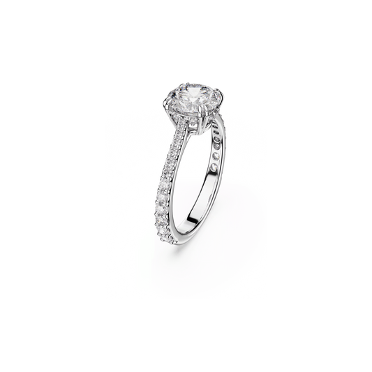 Stilla cocktail ring, Round cut, Pavé, White, Silver-tone finish