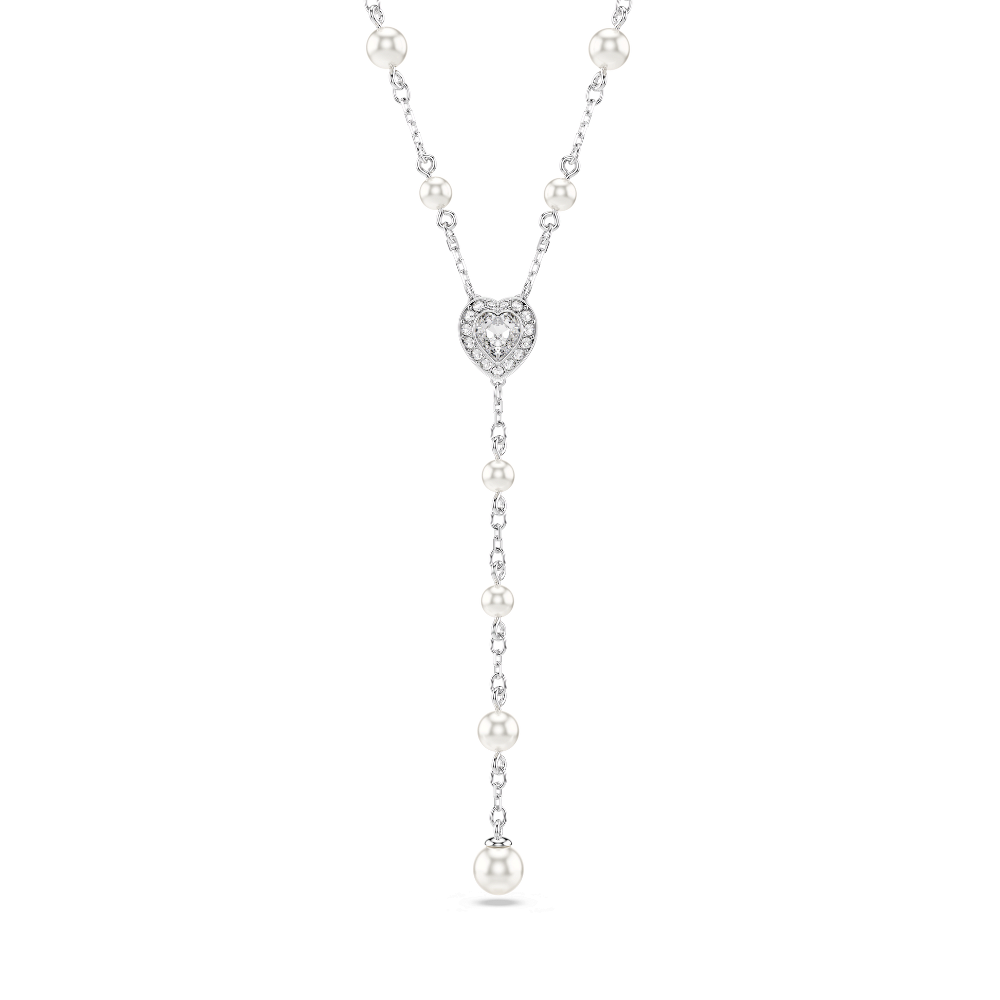 Ariana Grande x Swarovski Y necklace, Mixed cuts, Crystal pearl, Heart, White, Rhodium plated