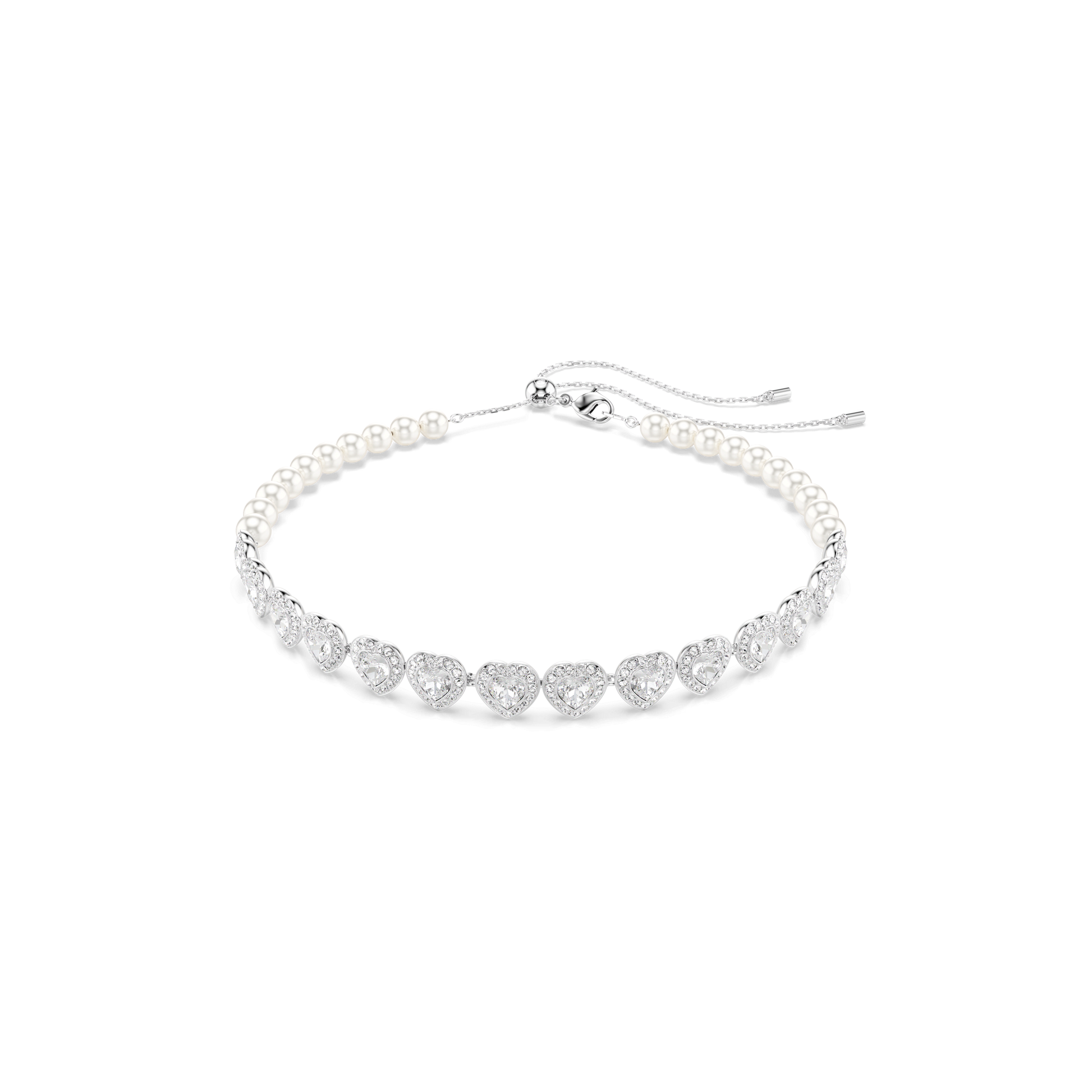 Ariana Grande x Swarovski choker, Mixed cuts, Crystal pearl, Heart, White, Rhodium plated