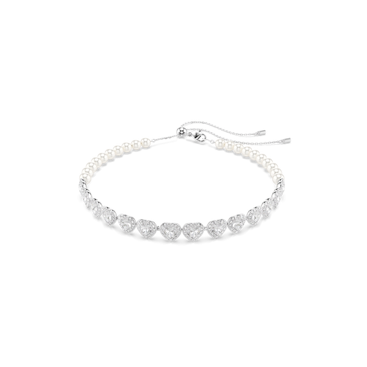 Ariana Grande x Swarovski choker, Mixed cuts, Crystal pearl, Heart, White, Rhodium plated